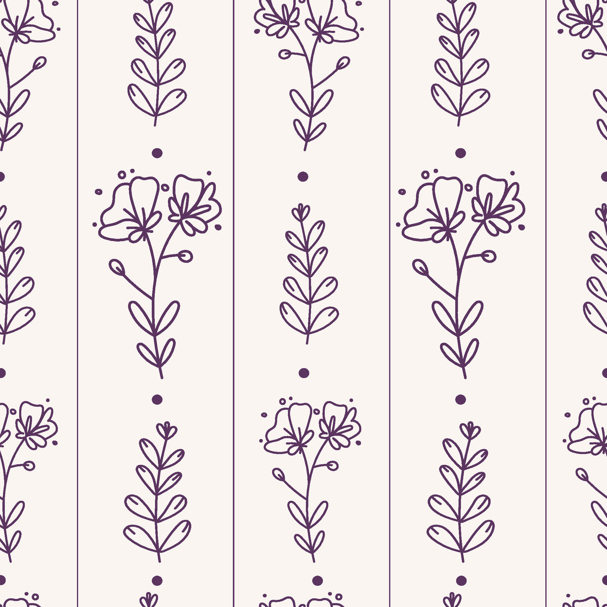 Petal & Thread Plum botanical stem wallpaper in plum and pearl
