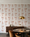Petal & Thread Terracotta botanical stem wallpaper in an elegant dining room