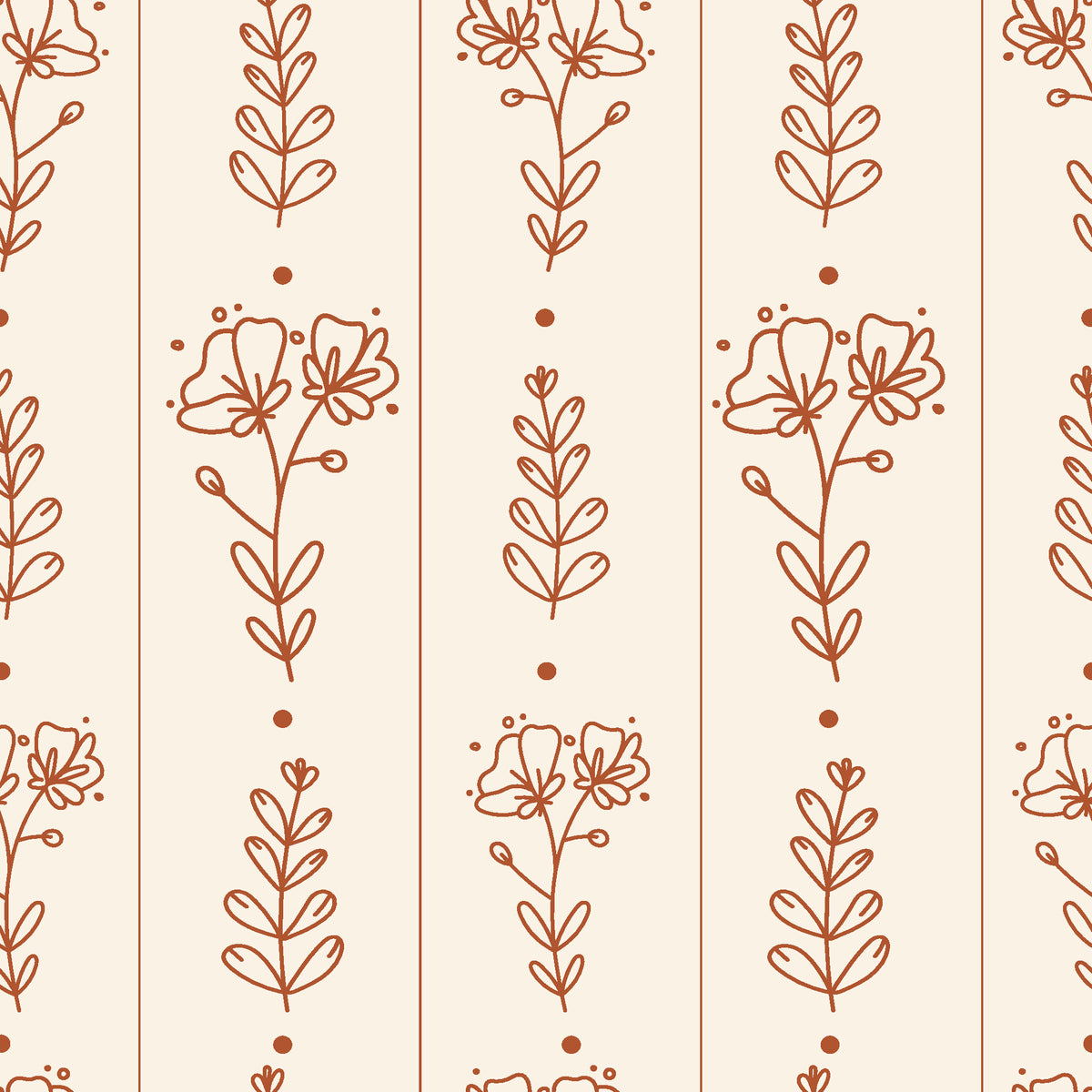 Petal & Thread Terracotta botanical stem wallpaper in terracotta and cream
