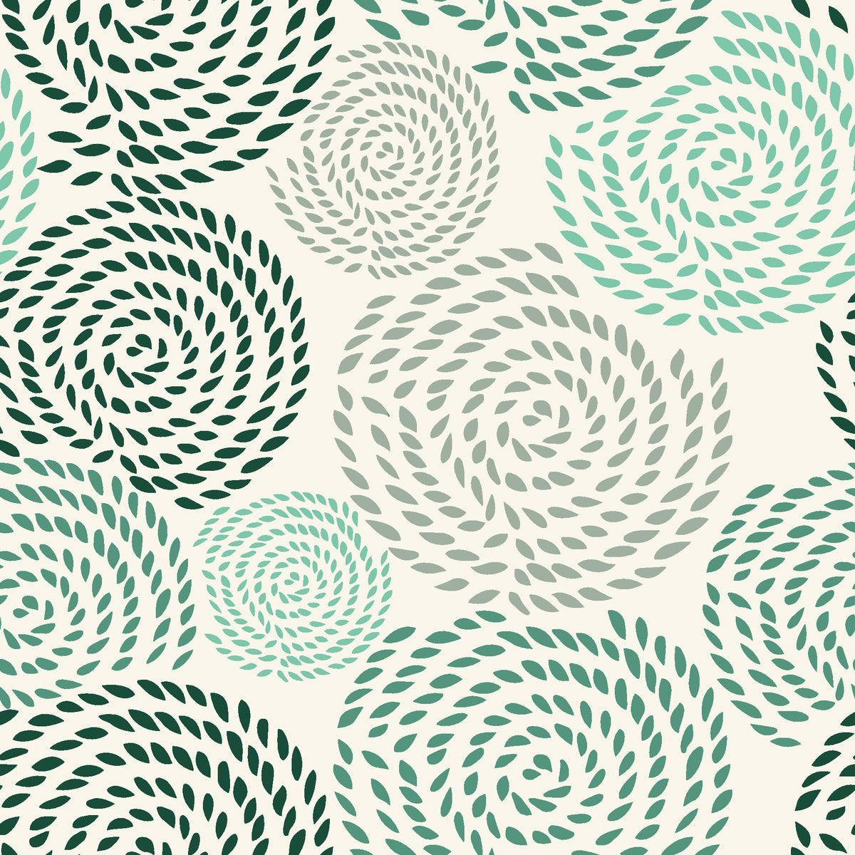 Petal Cascade Emerald spiral rosette wallpaper in emerald and ivory