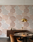 Petal Cascade Terracotta spiral rosette wallpaper in an elegant dining room