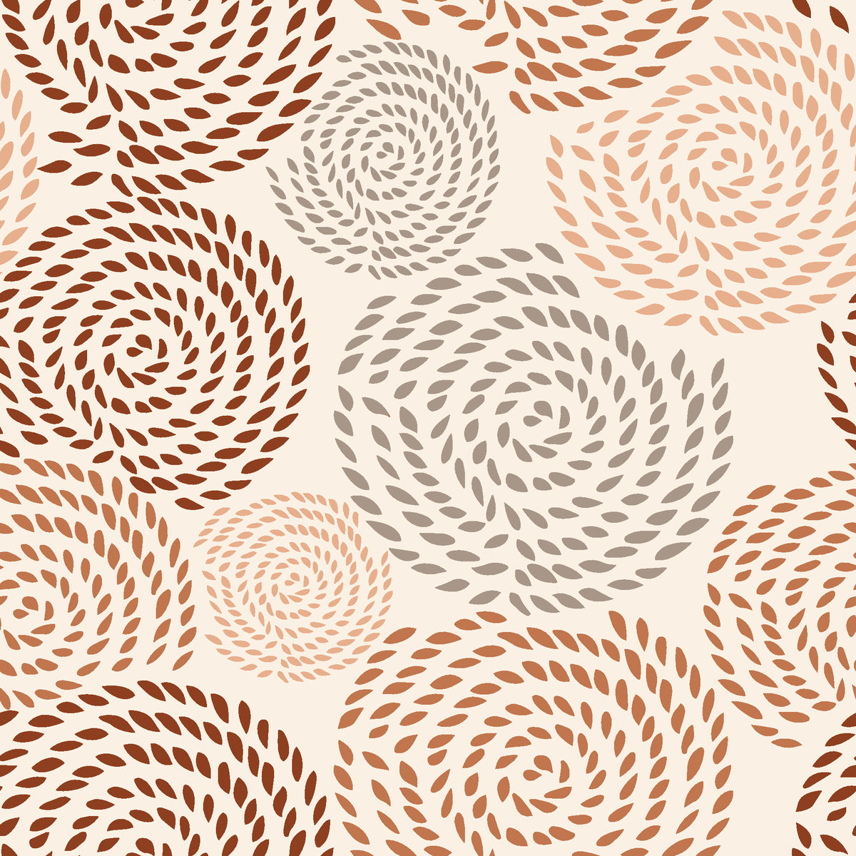 Petal Cascade Terracotta spiral rosette wallpaper in terracotta and peach