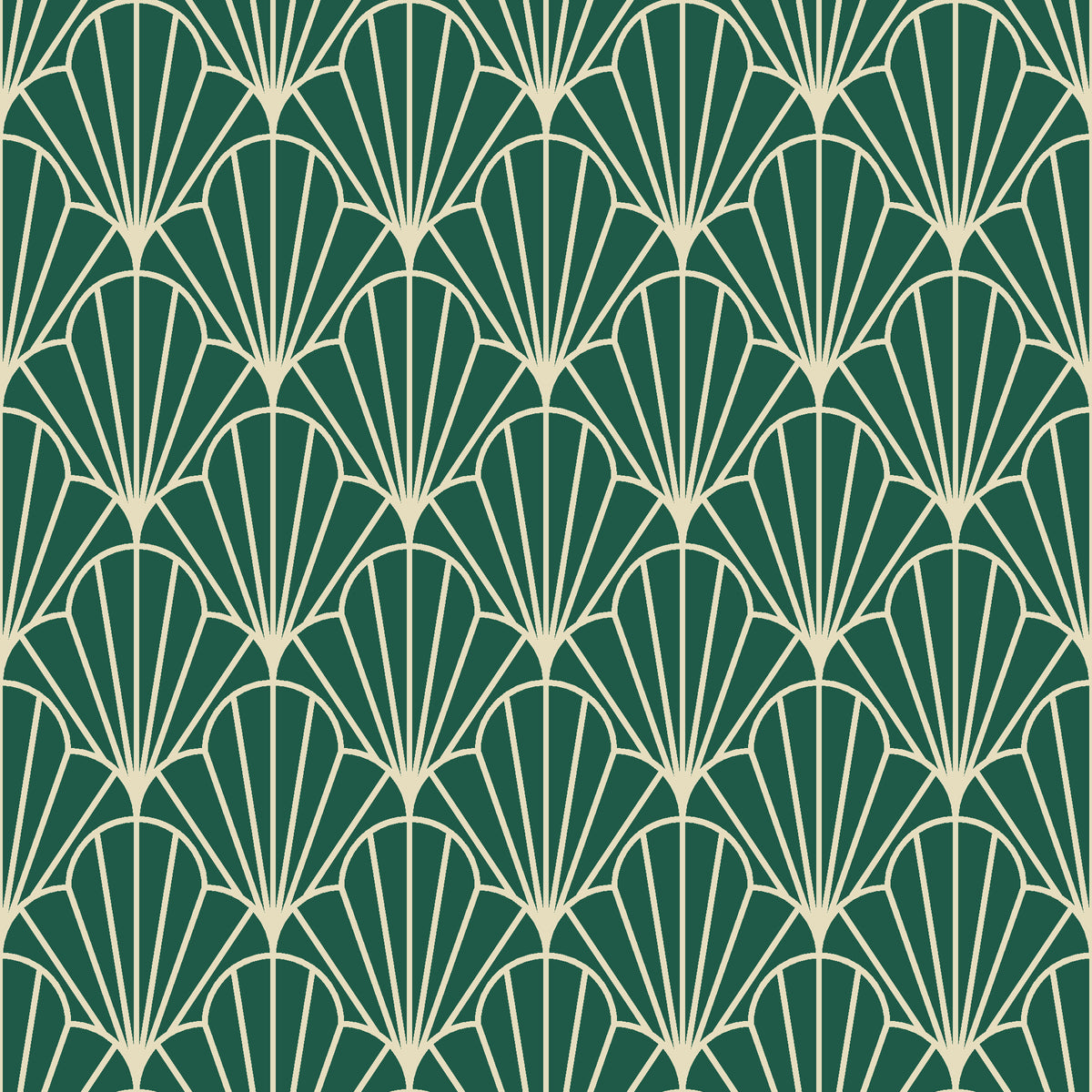 Petal Dawn Emerald art deco fan wallpaper in emerald and champagne