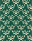Petal Dawn Emerald art deco fan wallpaper in emerald and champagne