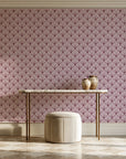 Petal Dawn Oxblood art deco fan wallpaper on the wall of a grand entry foyer