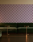 Petal Dawn Oxblood art deco fan wallpaper in an intimate luxury cocktail lounge