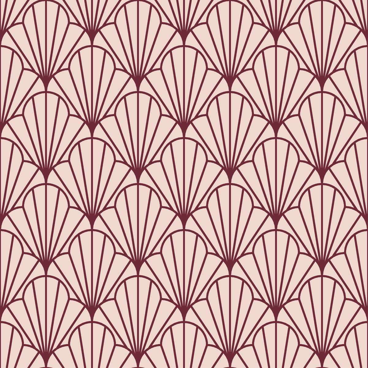 Petal Dawn Oxblood art deco fan wallpaper in oxblood and blush
