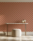 Petal Dawn Terracotta art deco fan wallpaper on the wall of a grand entry foyer