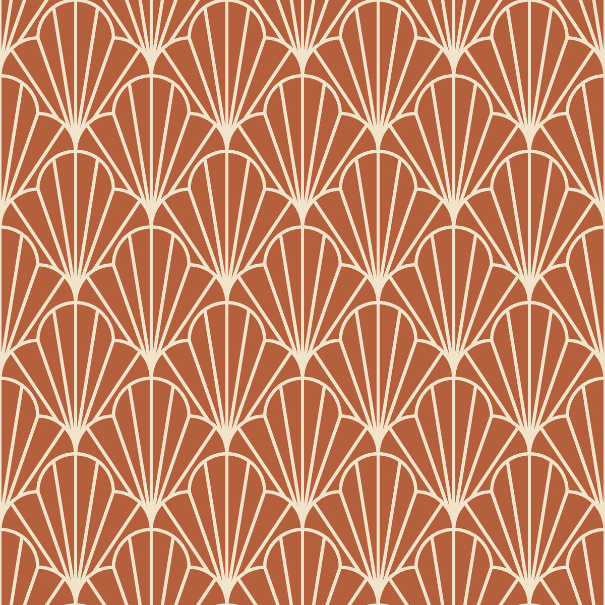 Petal Dawn Terracotta art deco fan wallpaper in terracotta and sand