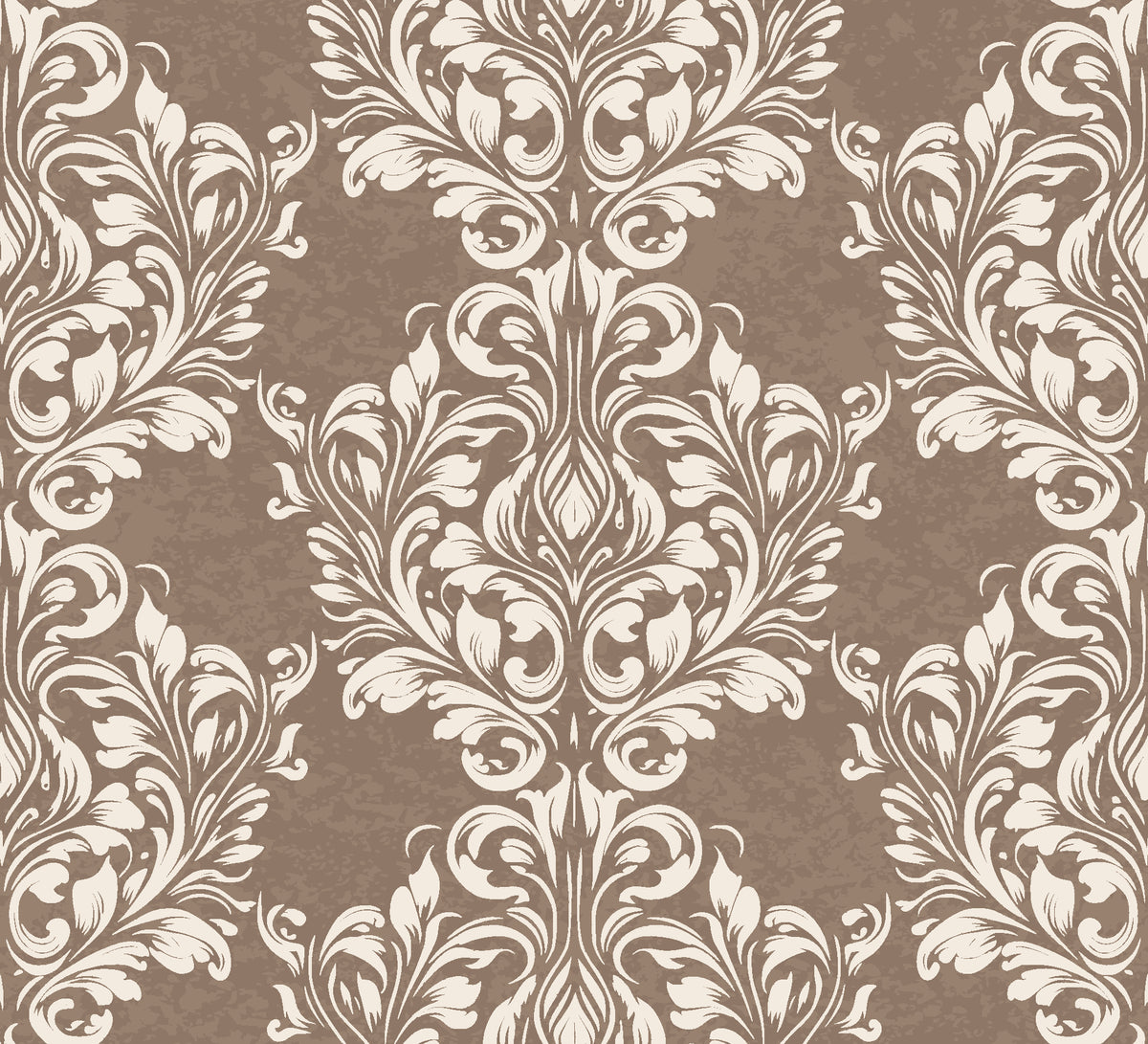 Petal Symphony Mocha baroque damask wallpaper in mocha and cream