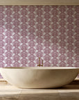 Petal Symphony Rosewood baroque damask wallpaper creating ambiance in a serene spa bathroom