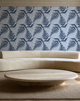 Pewter Fern Navy fern wallpaper in an elegant living room