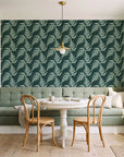 Pewter Fern Pine fern wallpaper as a feature wall in a sunlit breakfast nook
