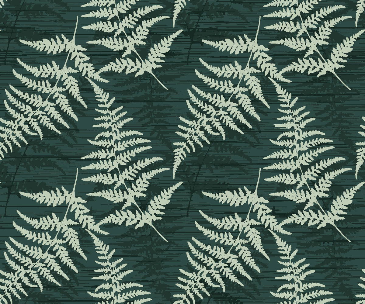 Pewter Fern Pine fern wallpaper in pine and sage