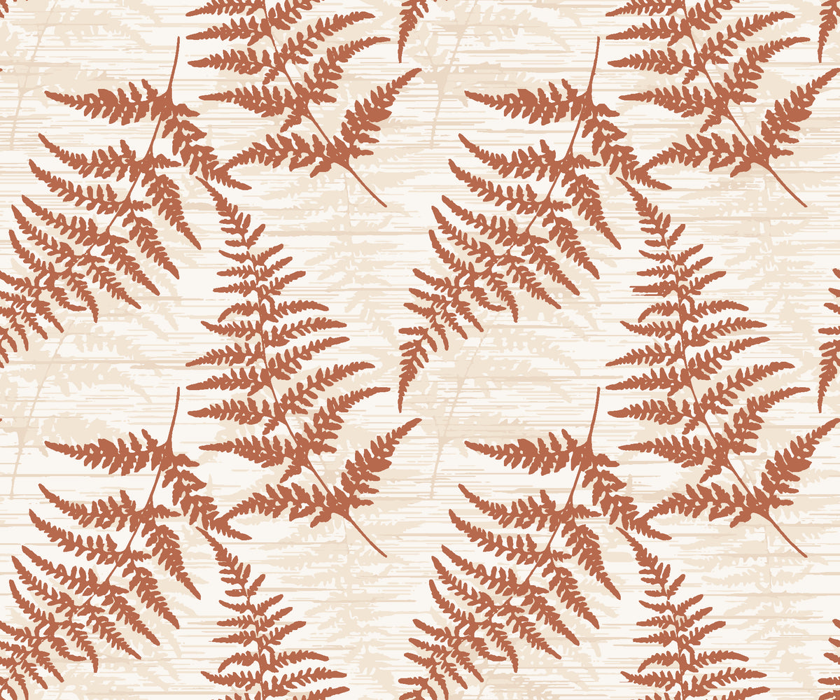 Pewter Fern Terracotta fern wallpaper in terracotta and bone