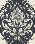 Poet's Blossom Charcoal classic damask wallpaper in charcoal and ivory