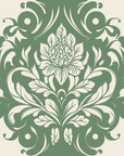 Poet's Blossom Sage classic damask wallpaper in sage and cream