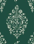 Porcelain Bouquet Emerald damask wallpaper in emerald and ivory