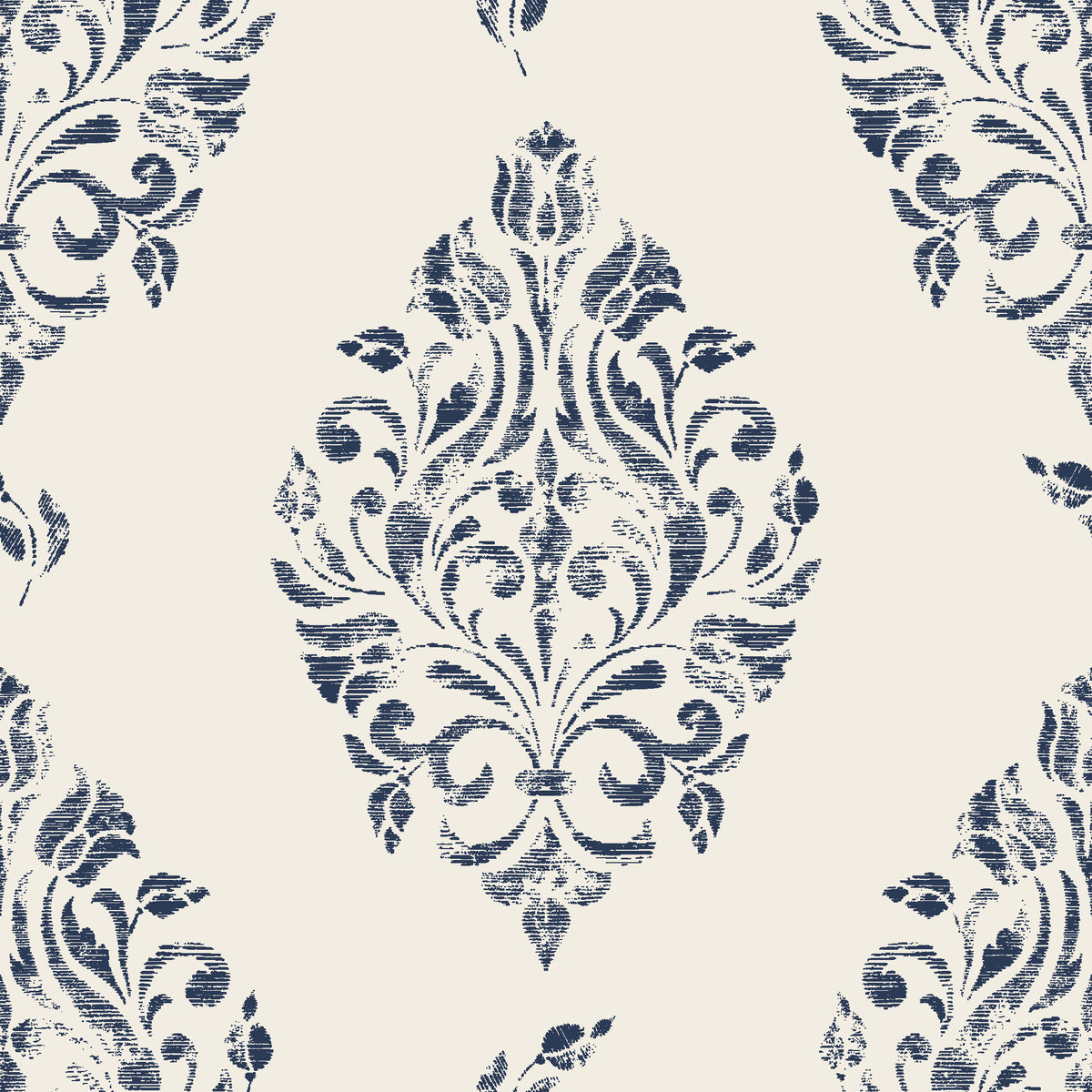 Porcelain Bouquet Inkwell damask wallpaper in ivory and ink