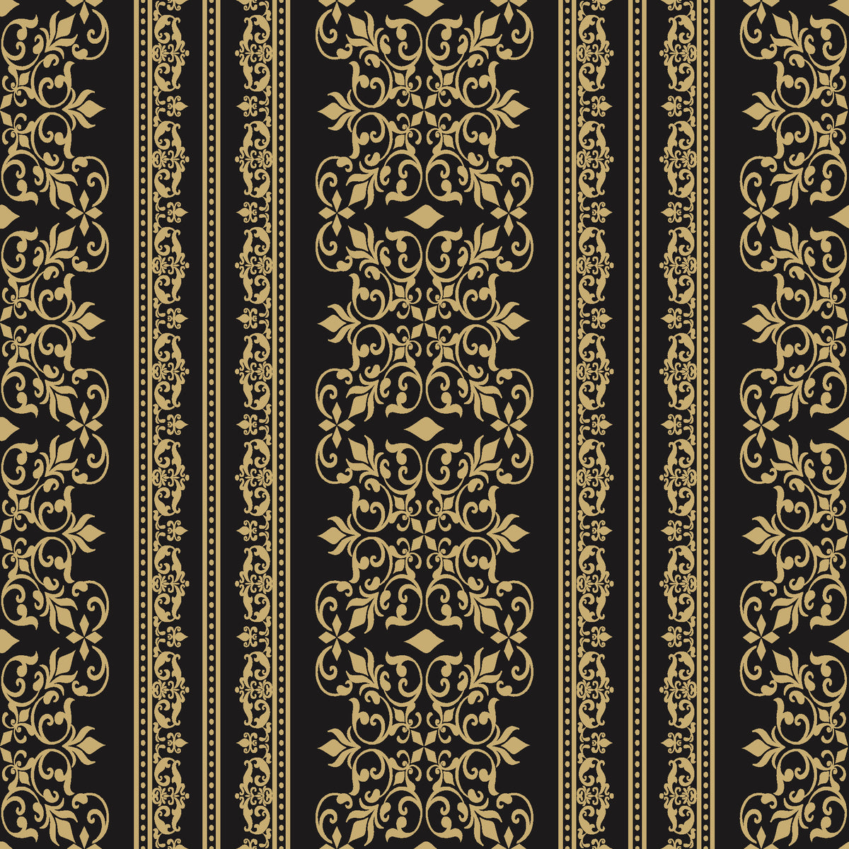 Porcelain Filigree Noir filigree damask wallpaper in black and champagne