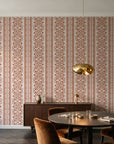 Porcelain Filigree Terracotta filigree damask wallpaper in an elegant dining room