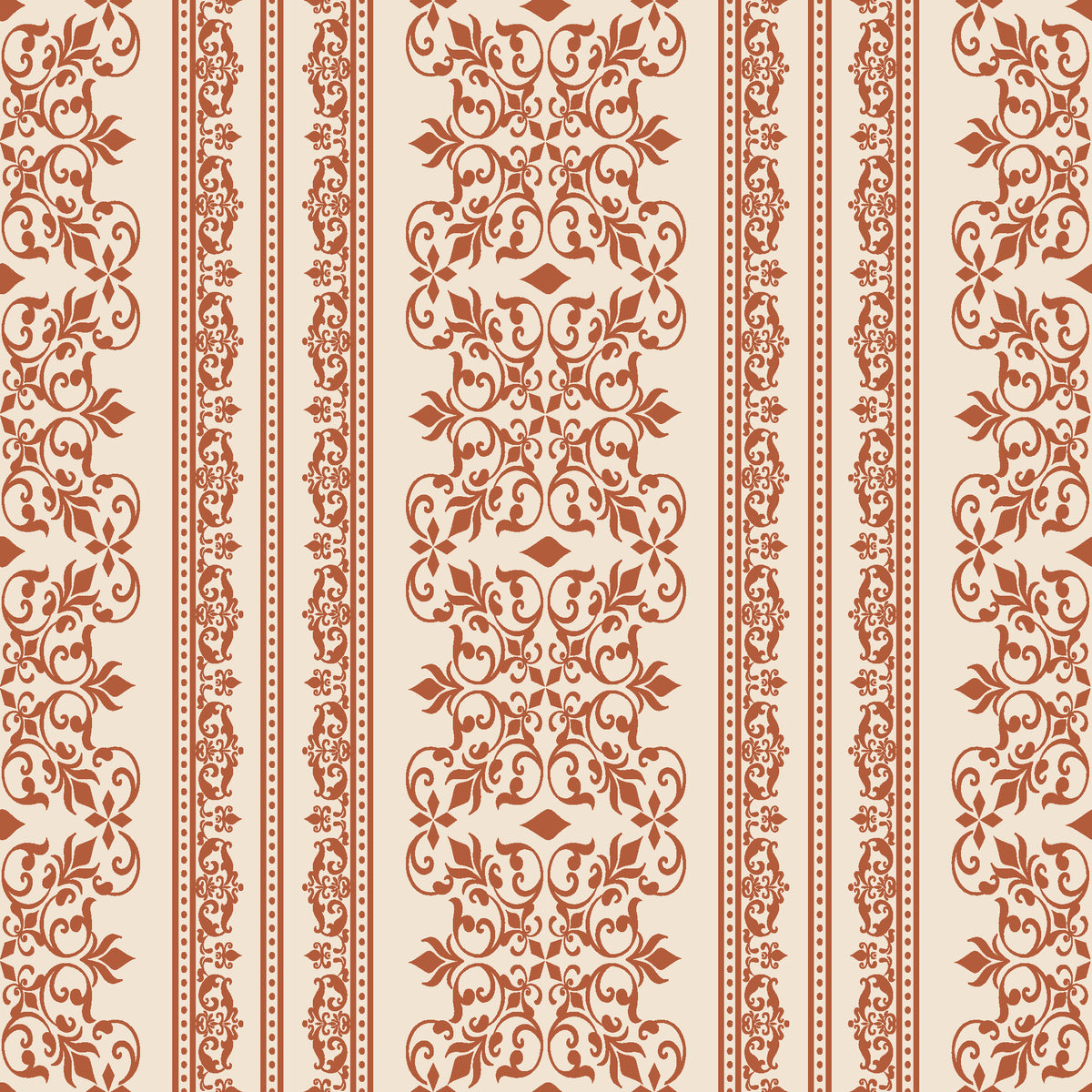 Porcelain Filigree Terracotta filigree damask wallpaper in terracotta and sand