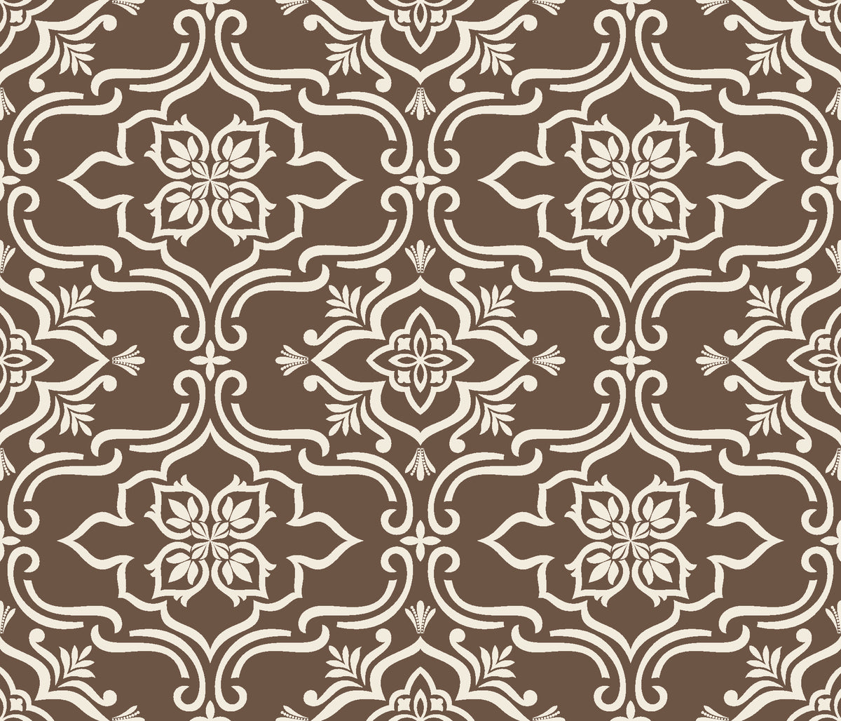 Pure Fern Fantasy Mocha fern medallion wallpaper in mocha and cream
