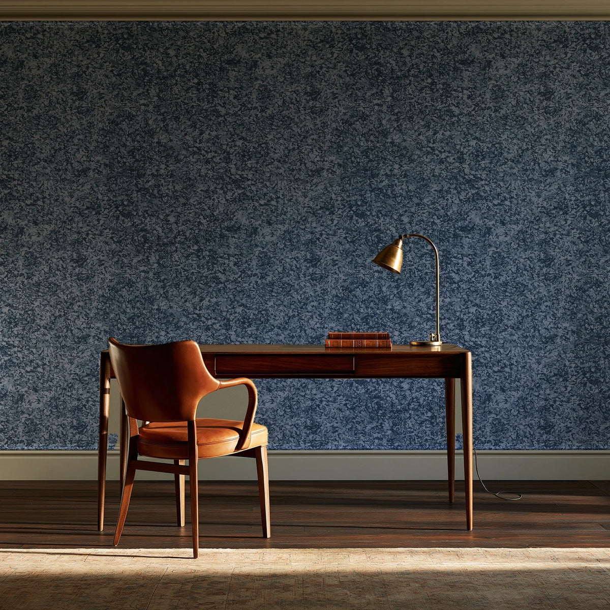 Quiet Camo Slate abstract wallpaper as a feature wall in a home study