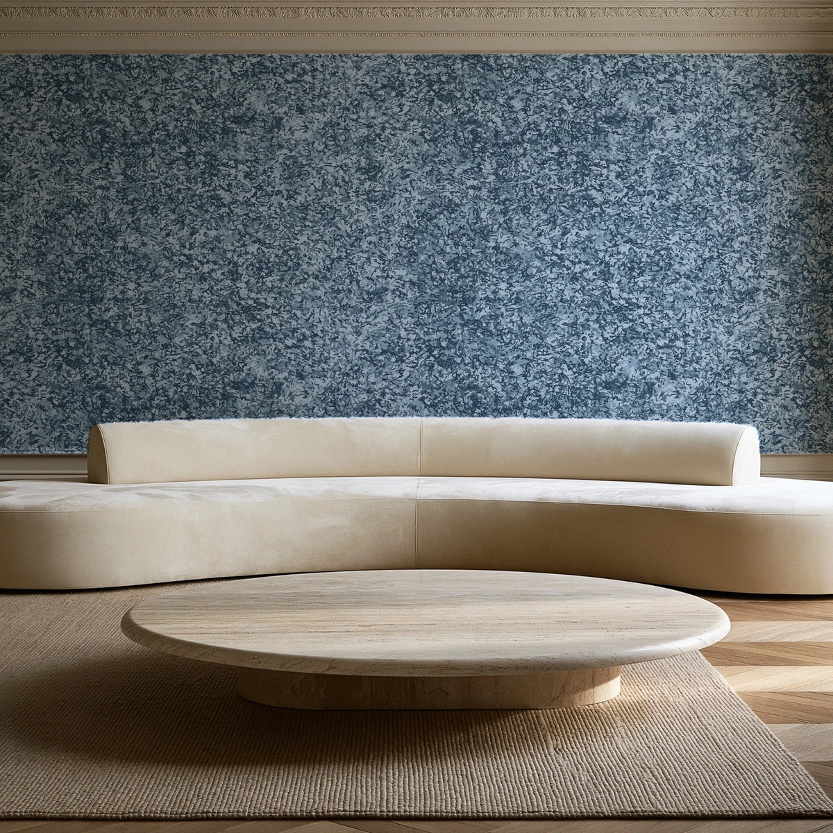 Quiet Camo Slate abstract wallpaper in an elegant living room
