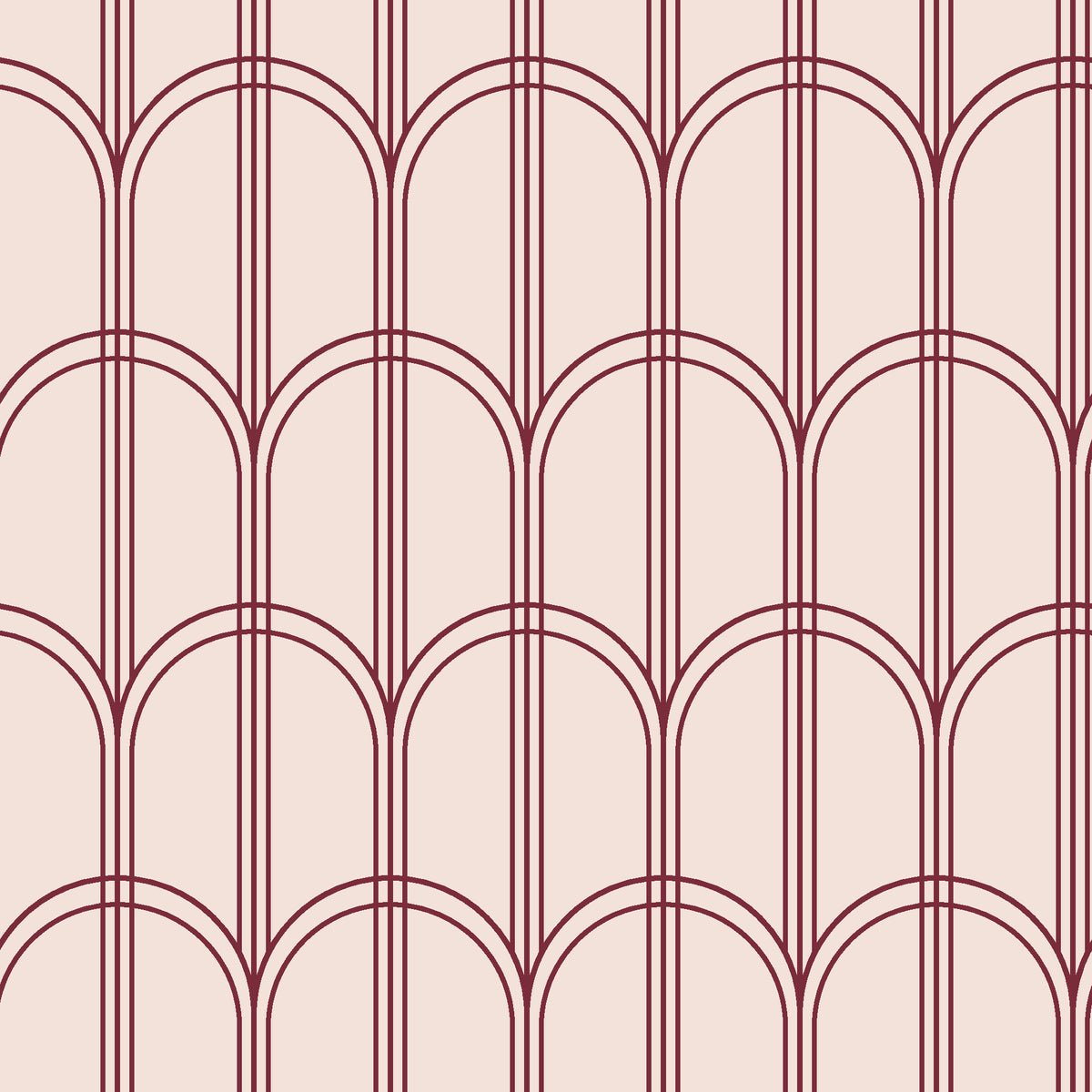 Quiet Grace Oxblood minimalist arch wallpaper in oxblood and blush