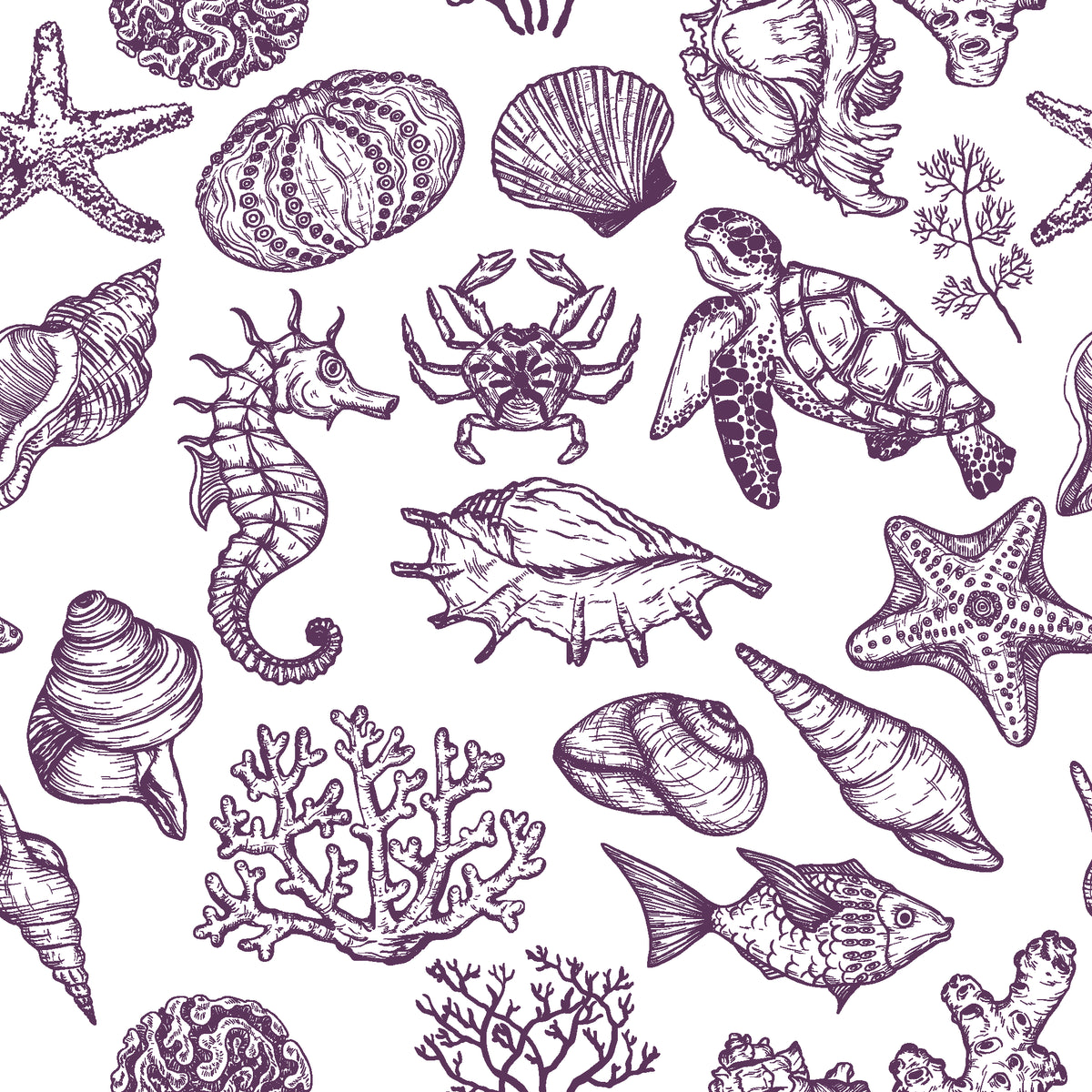 Quiet Reef Plum sea life wallpaper in plum and white