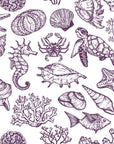 Quiet Reef Plum sea life wallpaper in plum and white