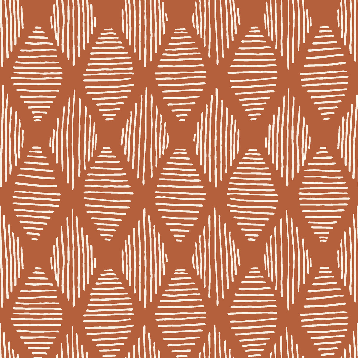 Reed & Smoke Terracotta geometric wallpaper in terracotta and cream