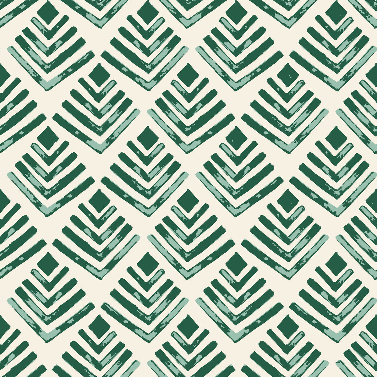Rising Arrow Emerald geometric wallpaper in emerald and cream