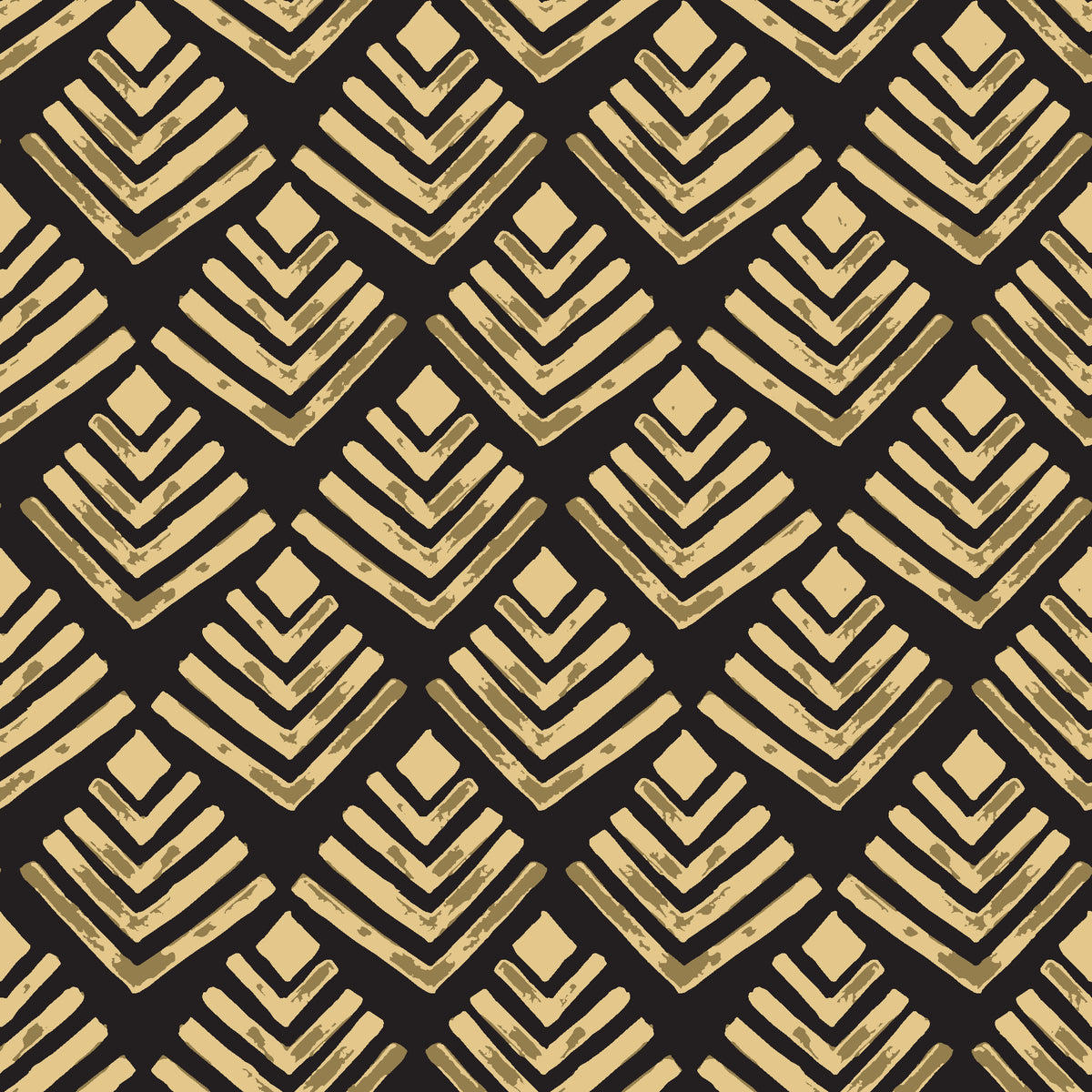 Rising Arrow Noir geometric wallpaper in black and gold