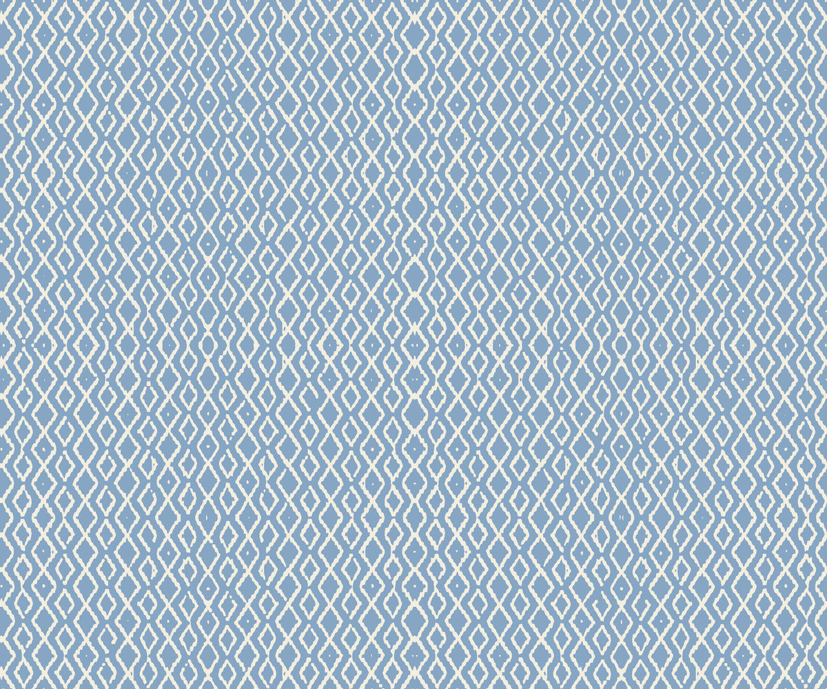 Sage Trellis Dusty Blue geometric wallpaper in dusty blue and cream
