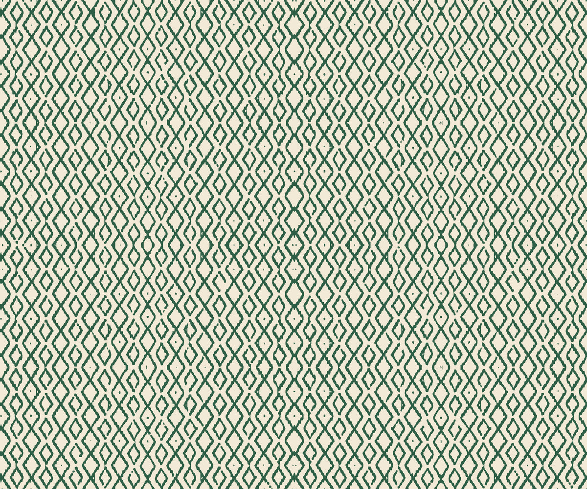 Sage Trellis Forest geometric wallpaper in ivory and forest green