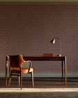 Sage Trellis Terracotta geometric wallpaper as a feature wall in a home study