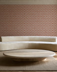 Sage Trellis Terracotta geometric wallpaper in an elegant living room