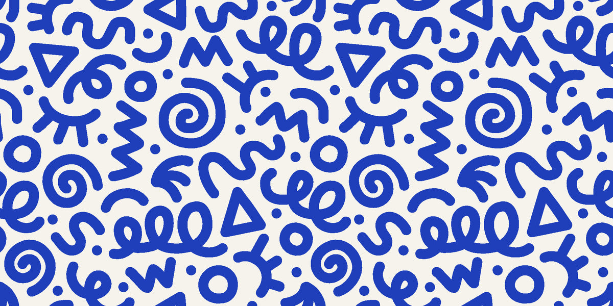 Scribble Pop Cobalt squiggle wallpaper in cobalt and ivory
