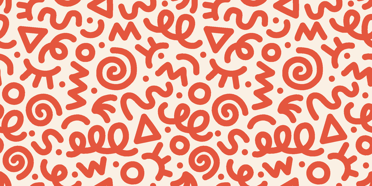 Scribble Pop Coral squiggle wallpaper in coral and cream