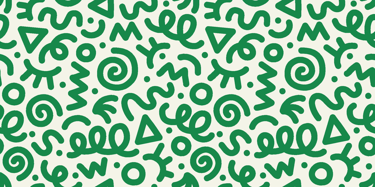 Scribble Pop Kelly Green squiggle wallpaper in kelly green and ivory