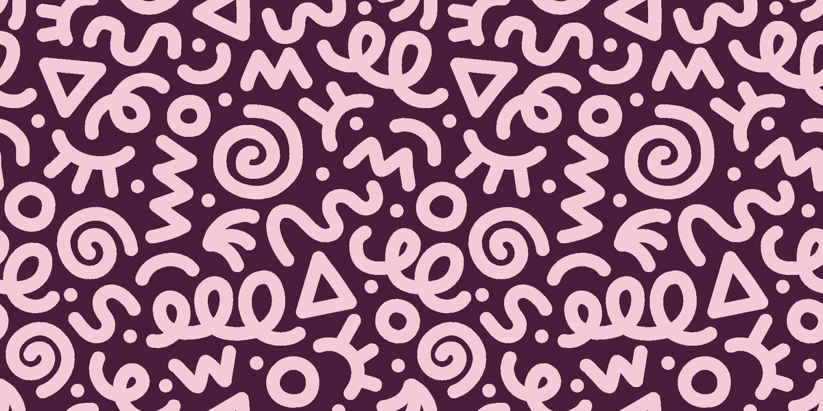 Scribble Pop Mulberry squiggle wallpaper in mulberry and blush