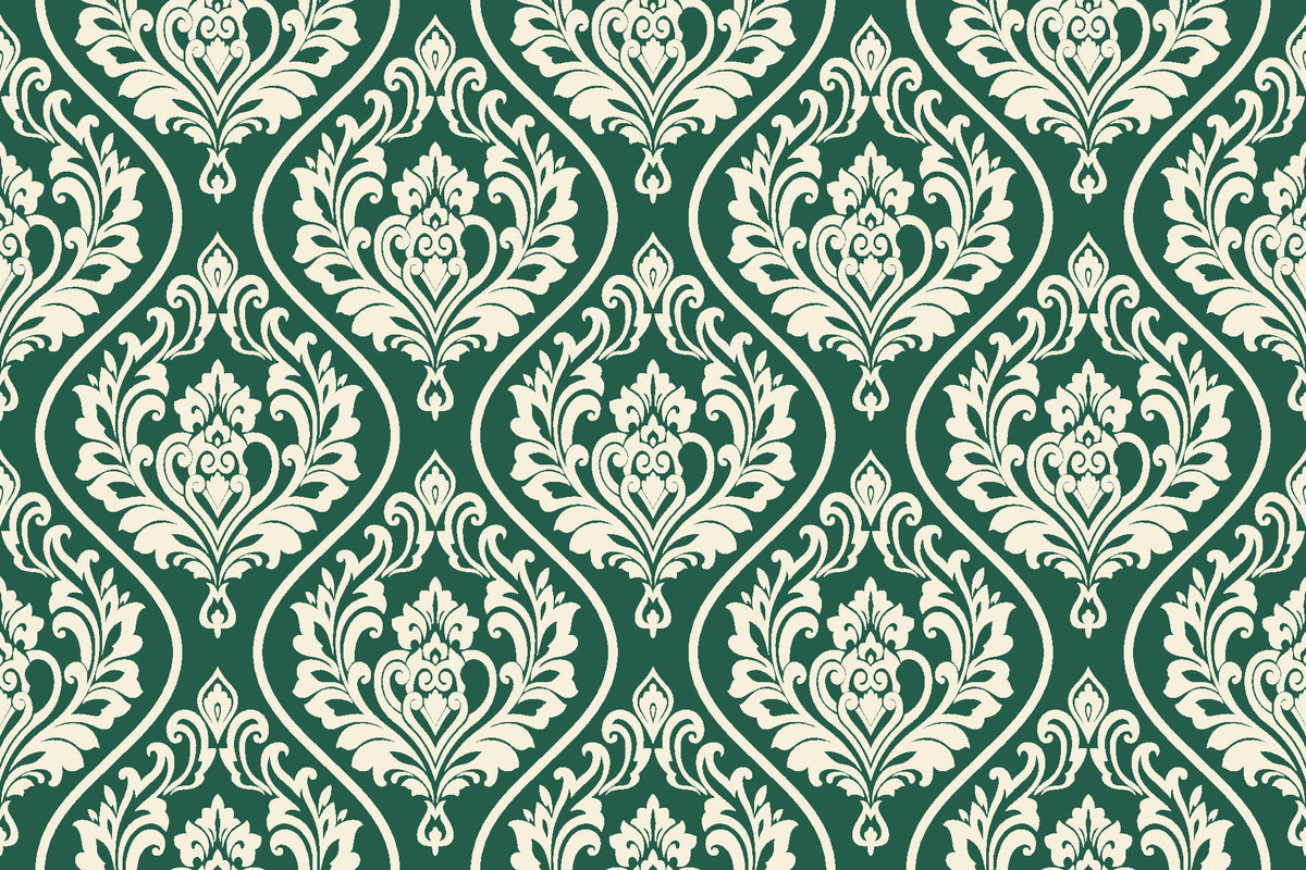 Secret Arbor Emerald damask wallpaper in emerald and ivory