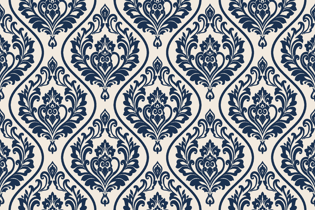 Secret Arbor Midnight damask wallpaper in linen and midnight