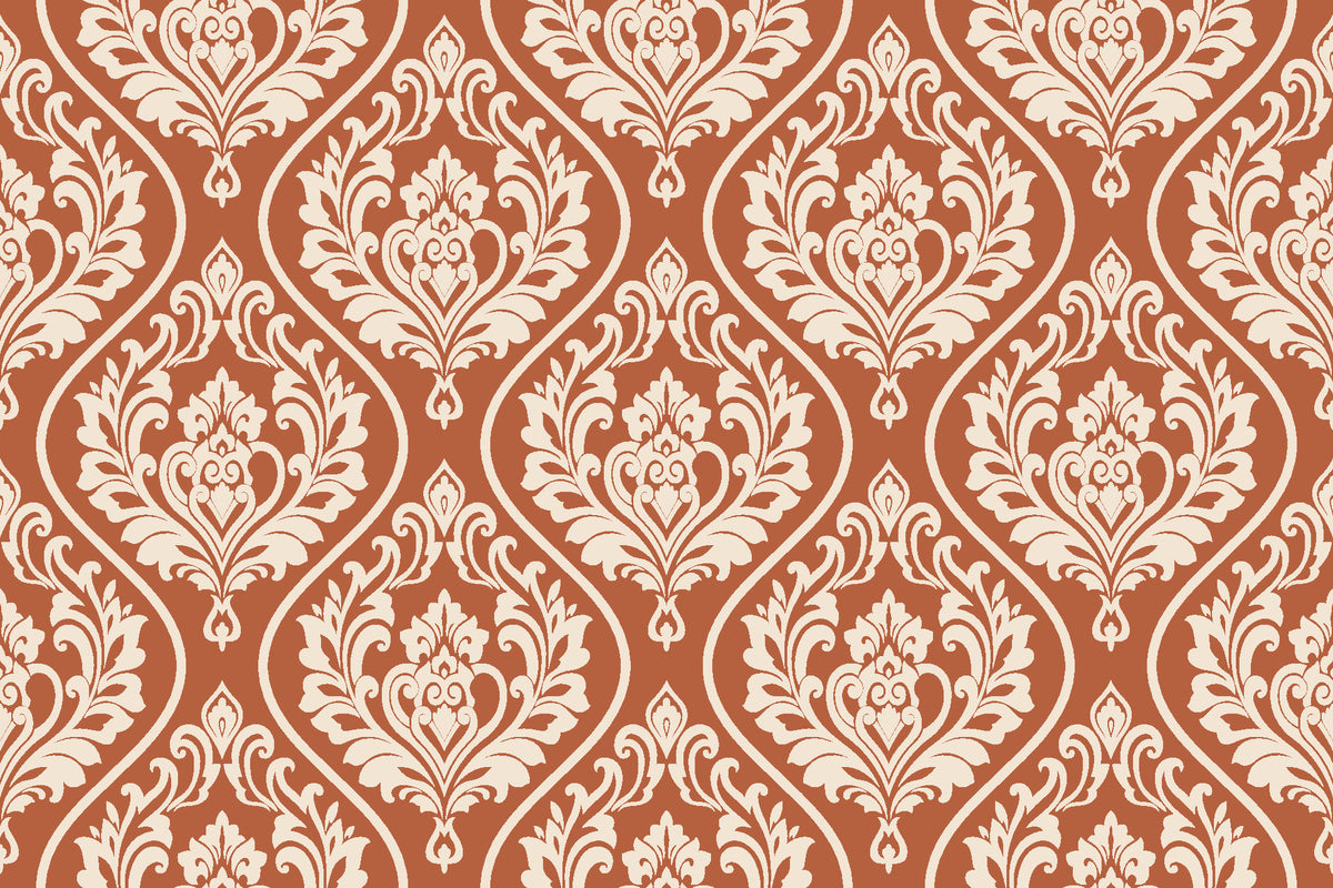 Secret Arbor Terracotta damask wallpaper in terracotta and sand