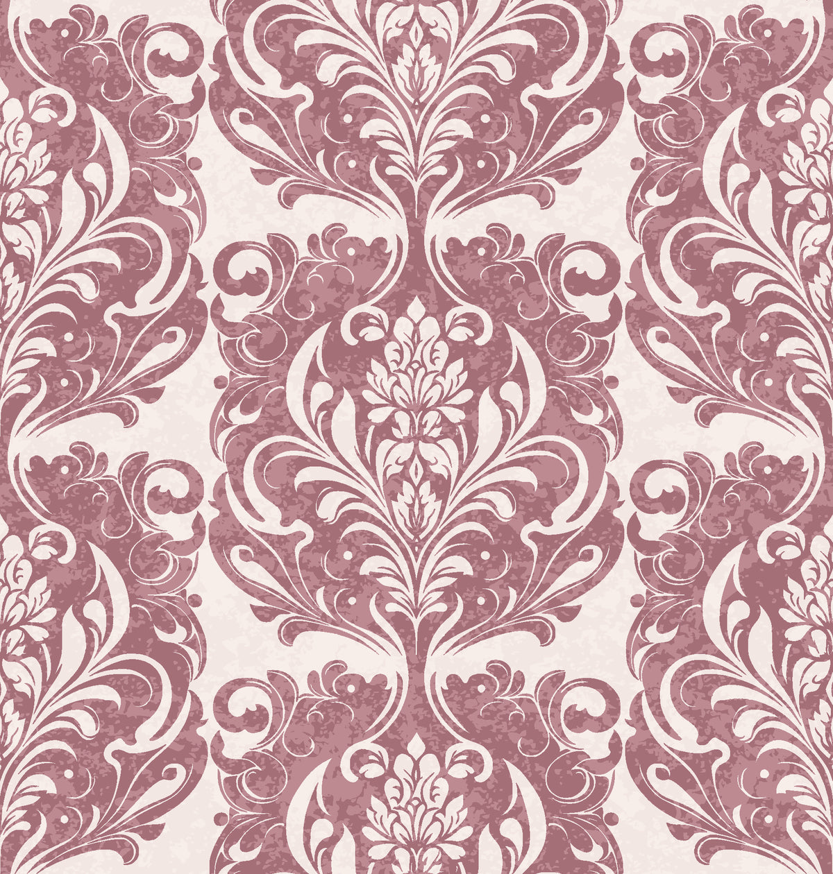 Serene Blossom Rose damask wallpaper in rose and linen