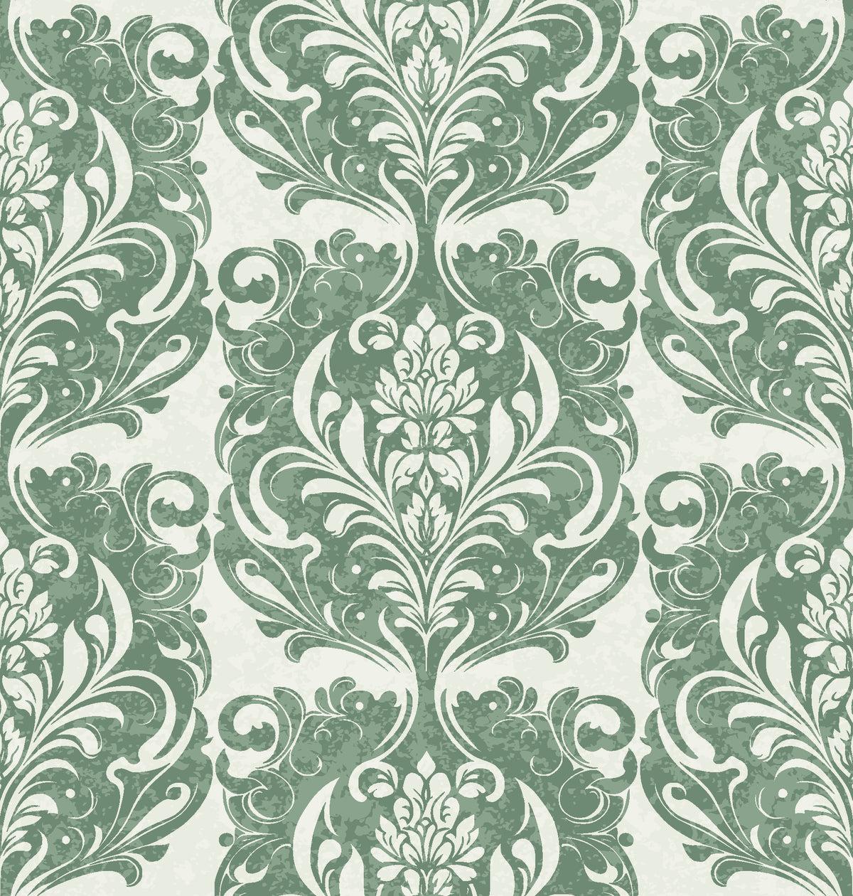 Serene Blossom Sage damask wallpaper in sage and cream