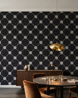Shadow Garden Onyx lattice floral wallpaper in an elegant dining room