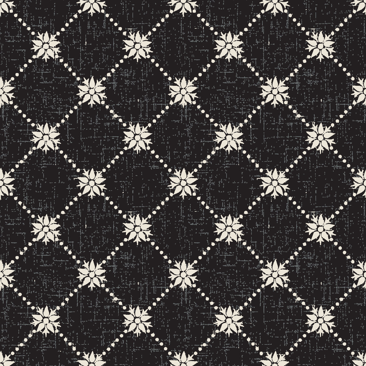 Shadow Garden Onyx lattice floral wallpaper in onyx and bone